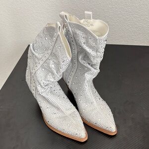 Jessica Simpson Silver Rhinestone Heeled Boots
